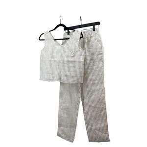 Laude the Label Womens Cream Stripe High Rise Wide Leg Pant Size 2 & XS Top